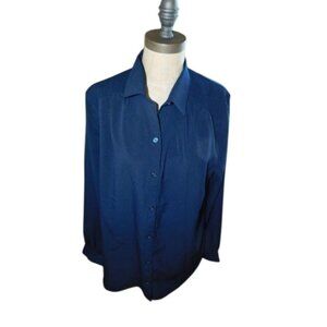Banana Republic Size L Large Navy Blue Ruched Shoulder Blouse NWT